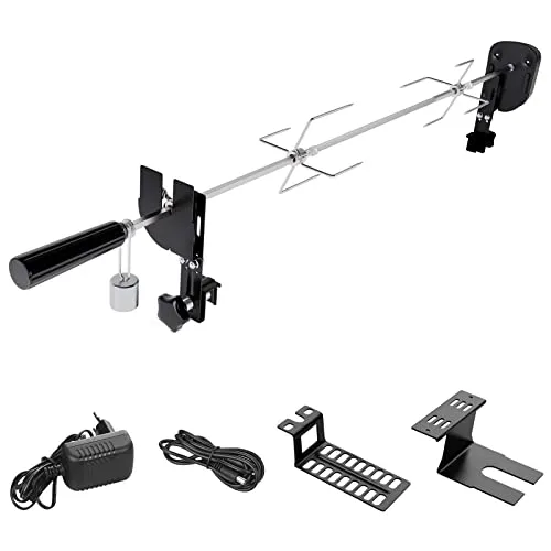 SHYOSUCCE Grillspieß Set mit 2 Fleischnadeln, Motor, USB Leitung und Adapter Verbindung, Elektrischer Drehspieß für Kugelgrill, Holzkohlegrills, Gasgrills und Rotisserie, Einstellbare Länge 69-137cm