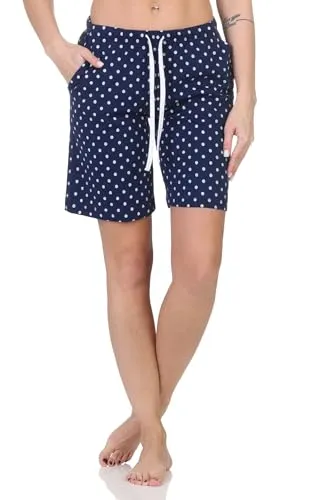 Normann Damen Shorty Schlafanzug Pyjama Hose kurz - Mix & Match - perfekt zu kombinieren, Farbe:Punkte_Marine, Größe:40-42