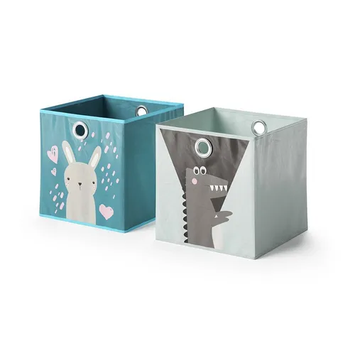 Vicco Faltbox 2er Set, Blau-Grau, 30 x 30 cm - Faltbare Faltboxen aus abwaschbarem Kunststoffvlies, ideal zur Aufbewahrung und Dekoration im Kinderzimmer oder Wohnbereich.