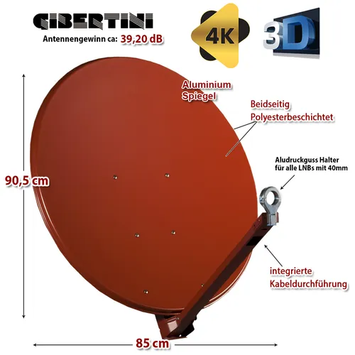 Gibertini Sat Antenne OP 85 X 85 cm XP Premium Alu Zigelrot