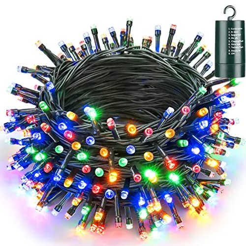 Joomer Lichterkette Batterie 20M 200 LED Bunt Weihnachten Lichterkette | 8 Modi Weihnachtsbaum Lichterkette Außen Timer, Wasserdichte IP65 Weihnachtsdeko für Balkon Zimmer Party Hochzeit Festival