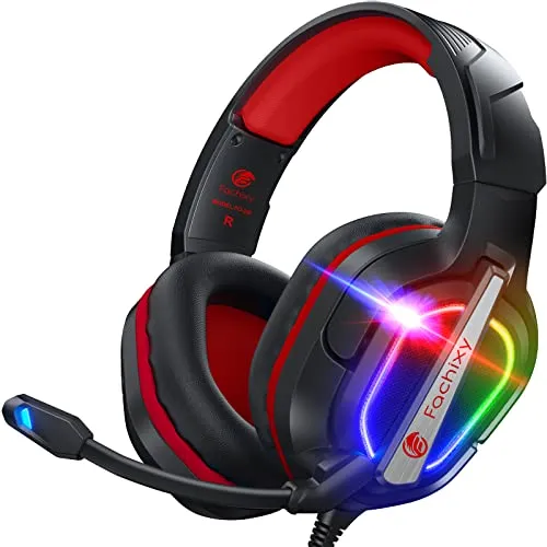 Fachixy FC200 Gaming Headset - RGB, Noise Cancelling, für PS4, PS5, PC, Xbox, Nintendo Switch - Games - Hochwertiges Gaming Headset mit 50 mm Audiotreibern für klaren Stereo-Sound und omnidirektionalem Mikrofon mit Rauschunterdrückung. Ergonomisches Design für langen Tragekomfort.