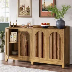 cm Buffet-Schrank mit Stauraum, langes Sideboard mit Türen und verstellbaren Einlegeböden, Sideboard aus Holz für Esszimmer, Wohnzimmer, Küche - Braun 145