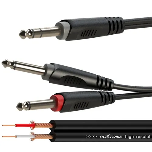 Audiokabel 6,3-mm-Stereo-Klinke / 2 x 6,3-mm-Mono-Klinke, 3 m, Roxtone SAYC100L3