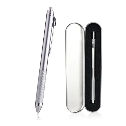 SMTTW 4-in-1 Kugelschreiber & Bleistift, Multifunktionsstift mehrfarbig, Kugelschreiber 3 Kugelschreiber-Minen in schwarz, rot, blau und Bleistift-Mine für Büro, Office, Schule und Geschenk-Silber