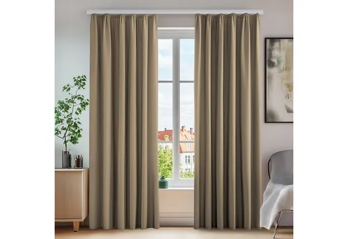 Deconovo Thermo Verdunkelungsvorhänge 210x140 cm, Taupe, 2er Set - Elegante Verdunkelungsvorhänge aus 100% Polyester, Größe 210x140 cm. Sie bieten optimalen Lichtschutz, einfache Montage und Pflege. Ideal für Schlafzimmer und Wohnzimmer für mehr Ruhe und Komfort.