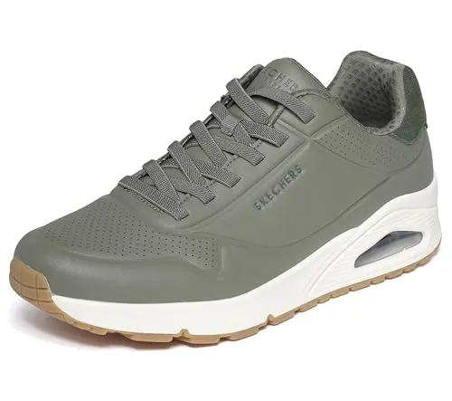 Skechers Herren-Sneaker Olive Duraleather - Hochwertige Herren-Sneaker mit sichtbarem Airbag und luftgekühlter Memory-Schaum-Einlegesohle. Ideal für den Alltag – kein Binden nötig und mit flexibler Laufsohle für optimalen Komfort.