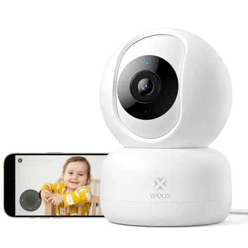 Woox Kamera Überwachung Innen 2K, 360 Grad WLAN Überwachungskamera Indoor, Haustier und Baby Monitor mit Personen-/Baby-Schreierkennung, Auto-Tracking, Zwei-Wege-Audio, Nachtsicht, R4040-V8