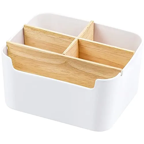 Schreibtisch-Organizer, Lre Co.Holz-Stifthalter, Desktop-Aufbewahrung, Fernbedienungshalter, Holz, multifunktionale Aufbewahrungsbox, Bambus, Schreibtischzubehör für Bleistift Notiz Kosmetik weiß