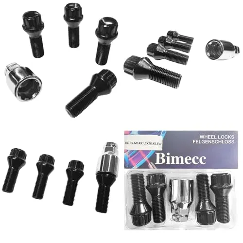 Felgenschloss M14x1,5x28mm Kegelbund 60° kompatibel mit Citroen Fiat Land Rover Maserati Peugeot Renault Toyota 4x schwarze Felgenschlösser Felgensicherungen Radsicherungen Radschrauben Radbolzen