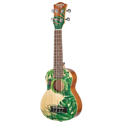 Cascha Art Series Sopran Ukulele Leafy - Sonstige Zupfinstrumente, einzigartiges Design aus Mahagoni und massiver Fichte, inklusive gepolsterter Tasche und Plektren, ideal für Einsteiger und Fortgeschrittene.