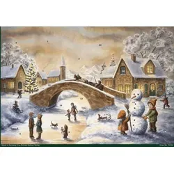 Adventskalender An der Brücke - Schwarz - Großer Papier Adventskalender im A3 Format, ideal zum Aufhängen. Mit nostalgischen Motiven und täglichen Überraschungen für eine besinnliche Adventszeit.