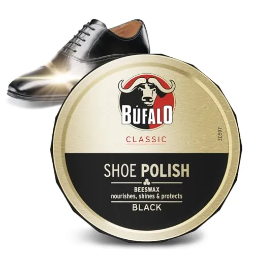 Bufalo Classic - Shoe Polish, Betuna für Schuhe, Pflege der Schuhe, Creme Schwarz, schützt und verleiht Glanz, optimal für glatte und rustikale Haut, Dose mit 75 ml