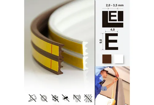 DQ-PP Türdichtband DQ-PP Fensterdichtung, 15 Meter, Profil D,E,I,P,V, selbstklebend, E-Profil, D-Profil, I- Profil, P-Profil, V-Profil