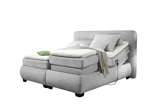möbelando Evolution 1 Motorbett Silver – Premium Boxspringbett mit Motorverstellung, 160x200 cm Liegefläche, H2 Härtegrad, waschbarer Topper – inkl. Komfortschaum-Topper & Stabiler Unterbox