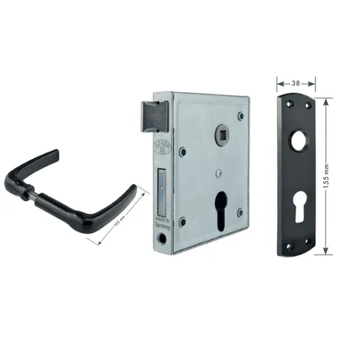Kastenschloss PZ/W 60/55/8 - Sicher & Praktisch - Türsicherungen: Kastenschloss mit Drücker und Schild, ideal für hohe Sicherheit und einfache Handhabung in Ihrem Zuhause.