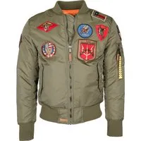 Top Gun Bomberjacke im Pilotenstil mit Patches TG20191053 - Stilvolle Bomberjacke mit typischer Ärmeltasche und elastischen Bündchen für perfekten Sitz. Die aufgenähten Patches und zwei Seitentaschen verleihen ihr einen besonderen Look und zusätzlichen Komfort.