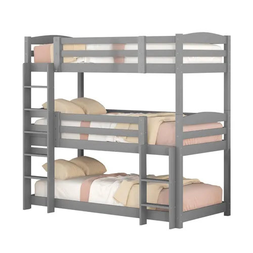 Etagenbett mit 3 Schlafgelegenheiten, 90x200 cm, umbaubar zu 2 Einzelbetten - Praktisches Etagenbett aus massivem Kieferholz, ideal für bis zu drei Kinder. Mit Trittleiter, Rollrosten und Rundum-Rausfallschutz für hohe Sicherheit und Stabilität. Perfekt für platzsparende Lösungen im Kinderzimmer.