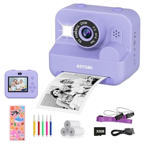 Sofortbildkamera Kinder Mit Selfie,kinderkamera 1080P HD Sofortdruck von Fotos,Geburtstagsgeschenk Weihnachten 5Geschenk Spielzeug ab 3 4 5 6 8 7 9 10 11 Jahre Mädchen Jungen (Rotgold)