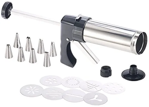 Edelstahl-Gebäckpresse & -Garnierspritze mit 8 Schablonen und 8 Tüllen