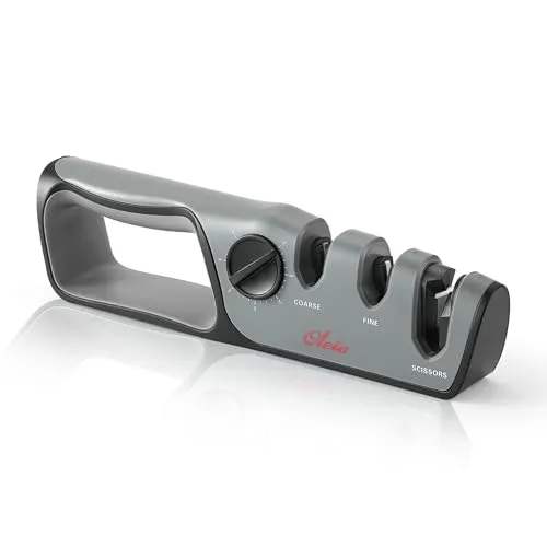 Oleio Profi Messerschärfer 2-Stufen System | Manuelles Messer Schleifgerät verstellbarer Winkel für Grob- & Feinschliff | Küchenmesser, Kochmesser und Scheren schärfen | Wolframstahl und Keramik