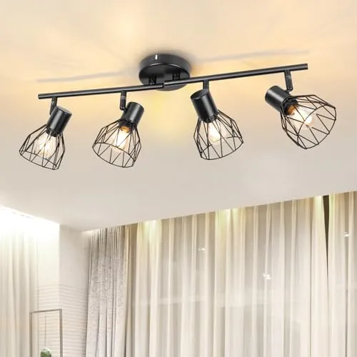 Dehobo Led Deckenstrahler Schwenkbar 350°, Deckenleuchte E14 4 Flammig Schwarz, Spotleuchte Wand, Deckenlampe Spots Led, LED Wandstrahler für Küche, Wohnzimmer, Schlafzimmer, Nein E14 Leuchtmittel