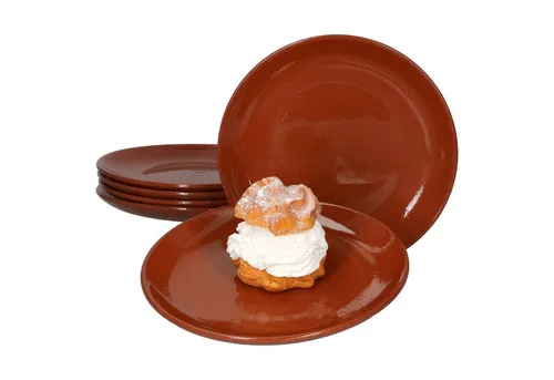 MamboCat Frühstücksteller 6er Set Ton-Kuchenteller 23cm - Frühstücksteller Set aus handgefertigtem Ton, ideal für bis zu 6 Personen. Vielseitig einsetzbar für Brot, Salat oder Dessert. Jeder Teller ein Unikat, spülmaschinenfest und stapelbar.