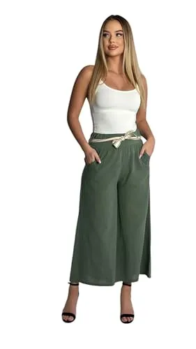 Mississhop 385 Damen Boho-Chic Hose - Damen-Hosen aus 100% Baumwolle mit flexiblem Stoffgürtel, ideal für Größen 36 bis 40, bietet höchsten Tragekomfort und Atmungsaktivität.