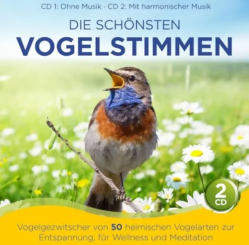 Die schönsten Vogelstimmen - Entspannungs-CD - Erleben Sie entspannendes Vogelgezwitscher von 50 heimischen Arten kombiniert mit harmonischer Musik auf zwei CDs. Ideal für Wellness und Meditation.