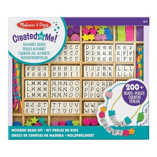 Melissa & Doug Buchstabenperlen Set | Holzperlen zum Auffädeln | Kinder Modeschmuck Bastelset ab 5 Jahren | Freundschaftsarmband Bastelset für Mädchen oder Jungen | Geschenk für Mädchen ab 4 Jahren