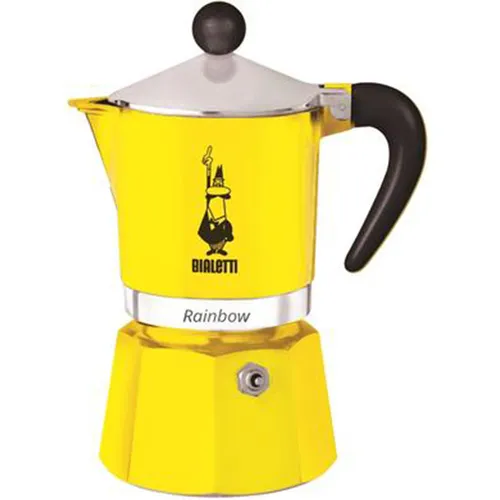 Bialetti Espressokocher 4982 Rainbow 3, Aluminiumgehäuse, gelb - Espressokocher für 3 Tassen, ergonomischer Handgriff und integriertes Sicherheitsventil sorgen für komfortable Nutzung und mehr Sicherheit.