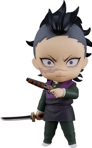 Good Smile Company Demon Slayer Kimetsu no Yaiba - Genya Shinazugawa Nendoroid - Chibi Figuren mit drei Gesichtsplatten für vielfältige Ausdrücke und optionale Teile wie Schrotflinte und Nichirin-Klinge für kreative Posen.
