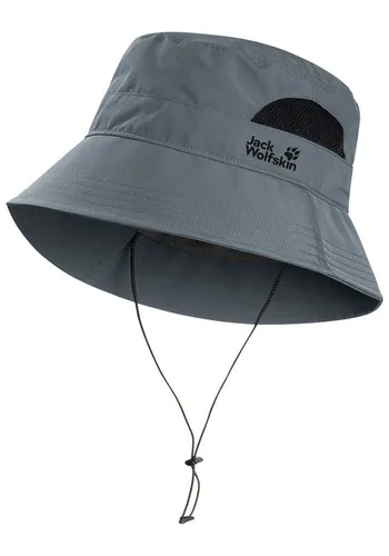 Jack Wolfskin Vent Bucket Hat grau Odessa (F0303) M – Leichter Fischerhut - Der Jack Wolfskin Vent Bucket Hat ist ideal für Wanderer. Mit UV-Schutz, atmungsaktiven Mesh-Seiten und verstellbarem Kinnriemen bietet er hohen Komfort und Funktionalität beim Outdoor-Einsatz.