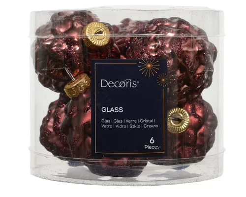 Kaemingk Christbaumschmuck, Christbaumschmuck Zapfen 7cm Glas 6 Stück - Kastanienbraun