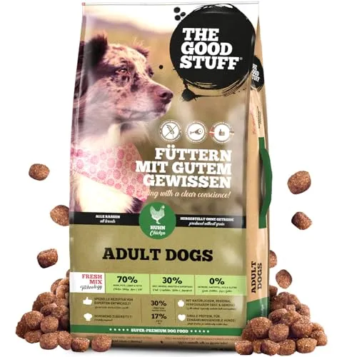 The GOODSTUFF Adult Huhn 12,5kg - Getreidefreies Hundefutter - Hundefutter, 12,5 kg Größe, getreidefrei für eine optimale Verdauung und gesunde Ernährung Ihres Hundes.