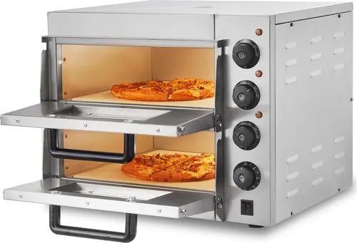 SucceBuy Kommerzieller Pizzaofen für die Arbeitsplatte, 14 Zoll, Doppeldeck, Edelstahl, mit Stein und Griff, vielseitig einsetzbar zum Backen im Innenbereich.