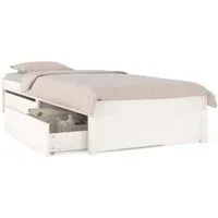 vidaXL Bett mit Schubladen Weiß 75x190 cm - Praktisches Holzbett mit zwei Schubladen für zusätzlichen Stauraum, ideal für Ordnung im Schlafzimmer. Hergestellt aus massivem Kiefernholz für Langlebigkeit und rustikalen Charme.