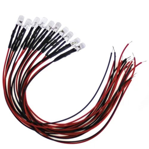 5mm LED, 24Volt, kaltweiss (6000K); mit 20cm Kabel u. Vorwiderstand 10 x