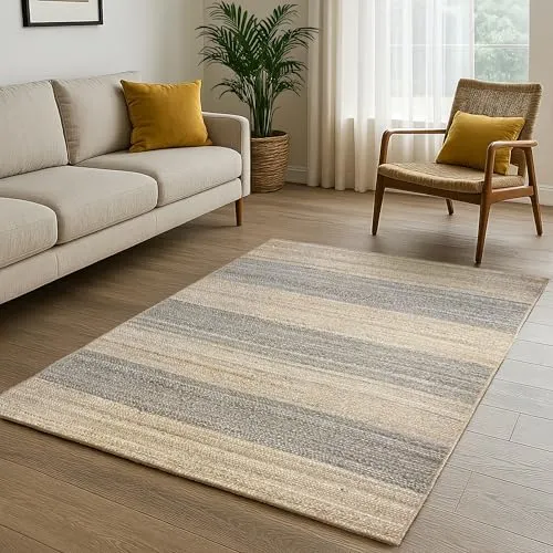 MY-RUG Juteteppich Earth Weave 200x140 cm | handgewebt aus 100% Jute im Boho-Stil | für Wohnzimmer Schlafzimmer |Sisalteppich, Naturteppich | Naturfarben beige grau in Sisaloptik | Bast Teppich