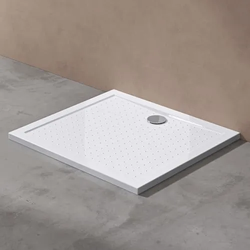 doporro Duschwanne Lucia02 70x80 cm - Flache Duschtasse in Weiß mit Anti-Rutsch Profil, ideal für bodenebene Montage. Inkl. Ablaufgarnitur und DIN-Anschlüssen für einfache Installation.