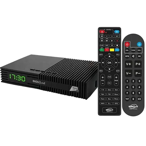 DIGIQUEST Tivùsat Ti9, DVB-S2 Decoder | Selbstinstallation | Doppelfernbedienung 2-in-1, davon eine mit großen Tasten | Tivùsat Smartcard im Lieferumfang enthalten | HDR | Aufnahmefunktion aktivierbar