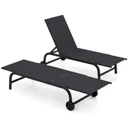 COSTWAY 2er Set Gartenliege mit Rollen – Komfortable Rollliege für den Außenbereich