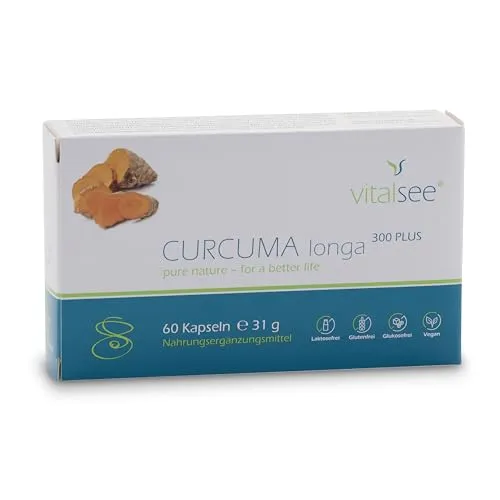 Vitalsee CURCUMA longa 300 PLUS Extrakt – 60 vegane Kapseln – Curcumin-Extrakt (95%) mit Piperin – glutenfrei, laktosefrei, ohne Zusätze – im Blister