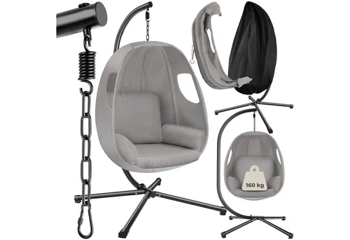 tectake® Hängesessel mit Gestell - Komfortabler Schaukelstuhl für Indoor und Outdoor - Hängesessel mit robustem Gestell, extra dicken, waschbaren Kissen und drehbarem Korb für höchsten Komfort. Ideal für Wohnzimmer, Schlafzimmer oder Garten – Entspannung pur!