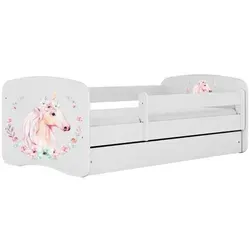 Raumhirsch Kinderbett mit Schublade, Weiß, 90x180 cm - Stilvolles Kinderbett mit abnehmbarer Schutzschiene für maximale Sicherheit und geräumiger Schublade für praktischen Stauraum. Ideal für ein modernes Kinderzimmer.