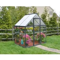Palram - Canopia Gewächshaus Hybrid 126 cm x 185 cm Grau - Garten-Zubehör: Hochwertiges Gewächshaus mit doppelwandigem Polycarbonat für optimale Lichtverteilung und UV-Schutz – ideal für den Anbau von Pflanzen und Verlängerung der Wachstumsperiode.