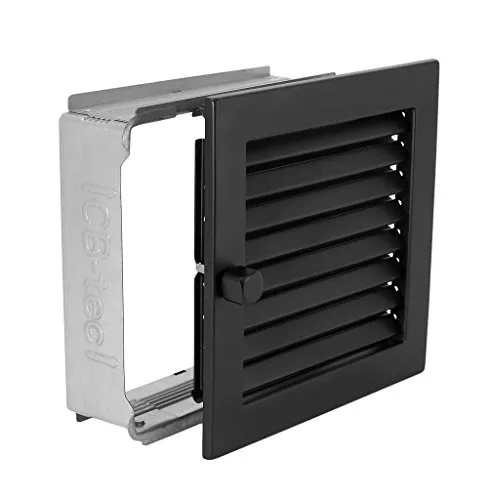 Warmluftgitter WG 2020 S Schwarz 200 x 200 mm - Abzüge, Gitter & Belüftungen – aus robustem pulverbeschichtetem Stahlblech, mit regulierbaren Lamellen und Klemmfedern für optimale Luftzirkulation.