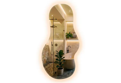 Tulup Unregelmäßiger Premium-LED-Badezimmerspiegel 50x70 cm - Eleganter eiförmiger Spiegel mit warmweißem LED-Licht (3000K) für stimmungsvolle Beleuchtung. Ideal für jedes Badezimmer und sofort zum Aufhängen bereit.
