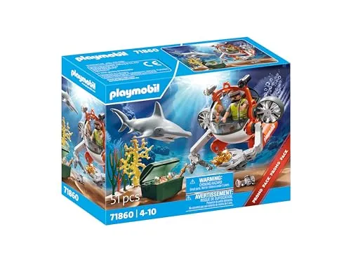 Playmobil Schatzsuche mit U-Boot - Rettungsspielzeug mit U-Boot und Schatztruhe, fördert kreatives Spielen und Abenteuerlust für Kinder.