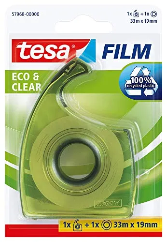 tesa tesafilm ECO & CLEAR mit Handabroller, lösungsmittelfrei und alterungsbeständig (57968-00000-01)